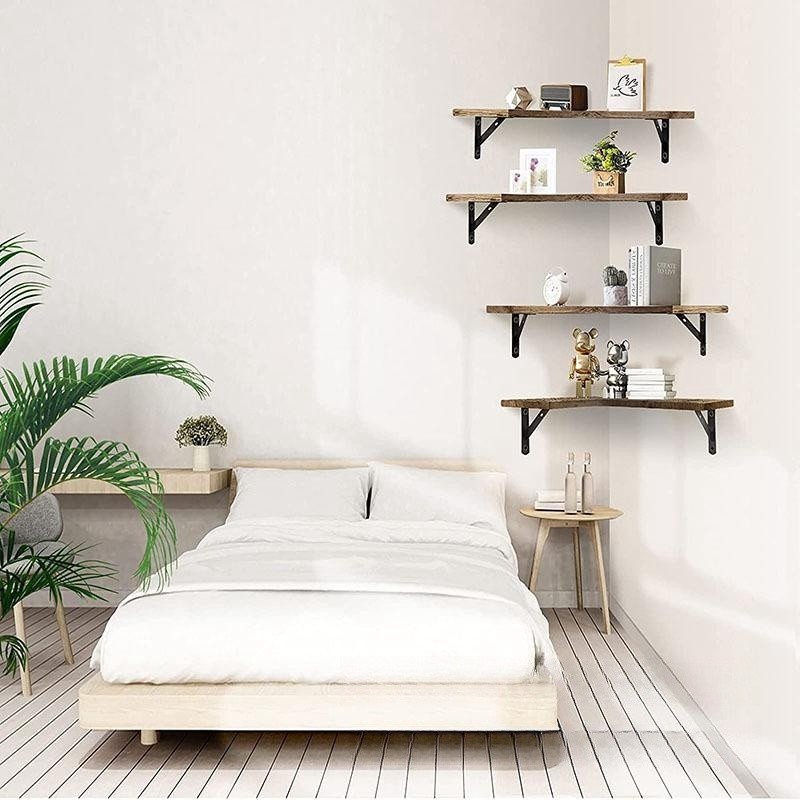 Wholesale Corner Floating Shelves Wall Mounted Rustic Wood Wall Storage Floating Shelves for Bedroom