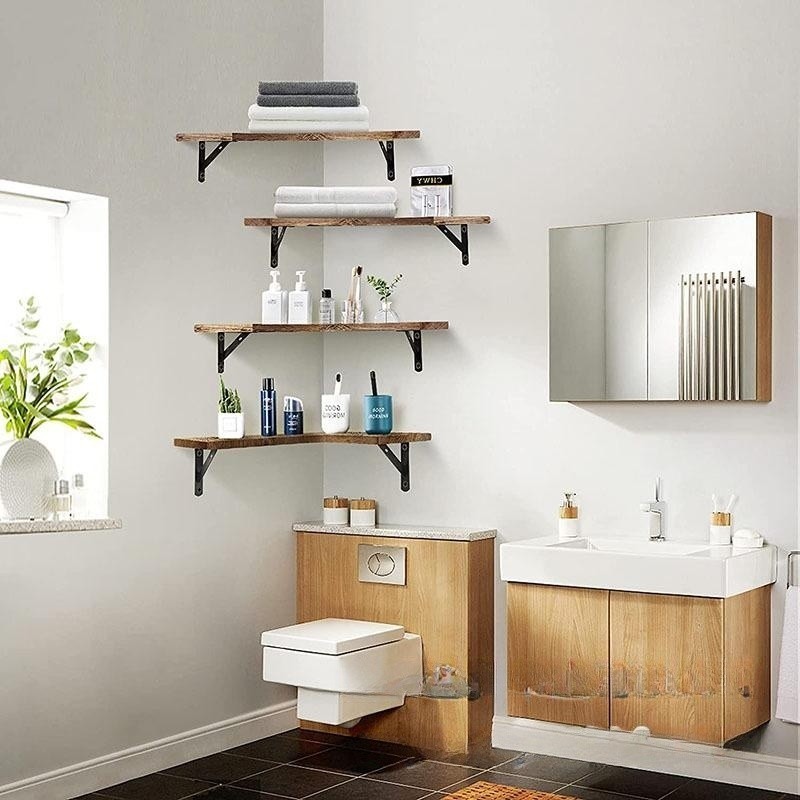 Wholesale Corner Floating Shelves Wall Mounted Rustic Wood Wall Storage Floating Shelves for Bedroom