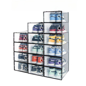 Shoe Organizers Storage Boxes for Closet Plastic Stackable Shoe Containers Ventilation and Dust-proof Under Bed Shoe Storage