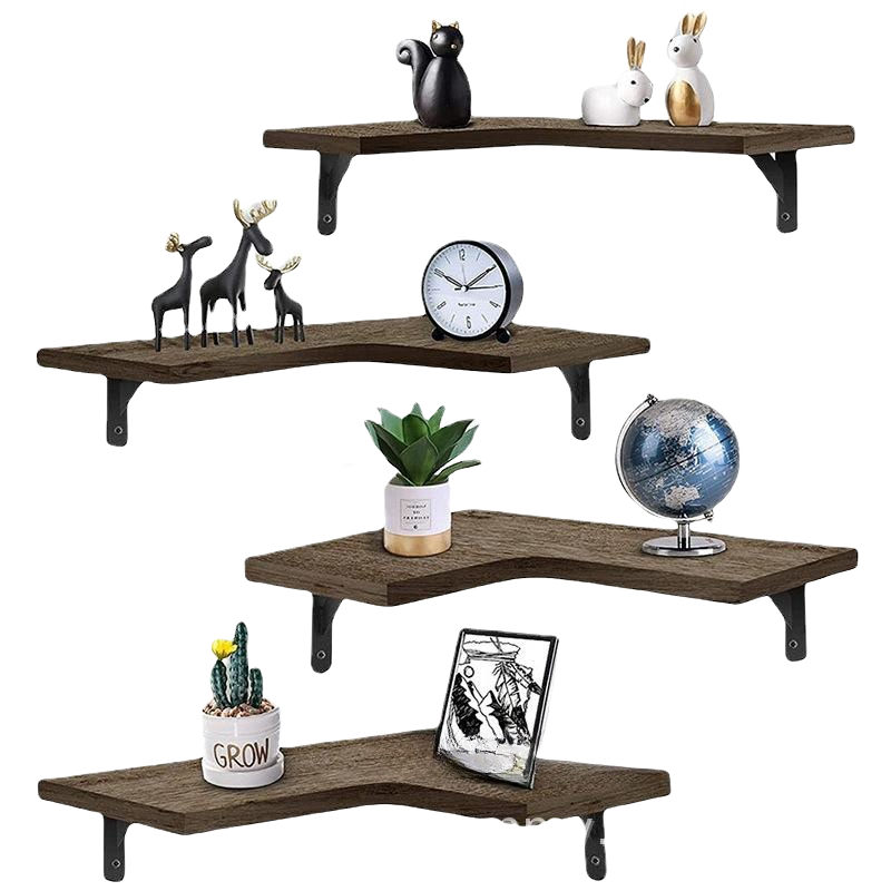 Wholesale Corner Floating Shelves Wall Mounted Rustic Wood Wall Storage Floating Shelves for Bedroom