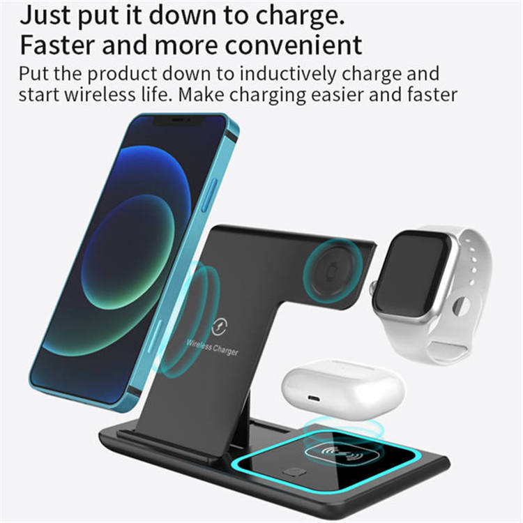 Multifunctional 3 In1 In 1 3-in-1 Light Fast Charging Qi Wireless Charger For apple Iphone Phone Wireless Charger