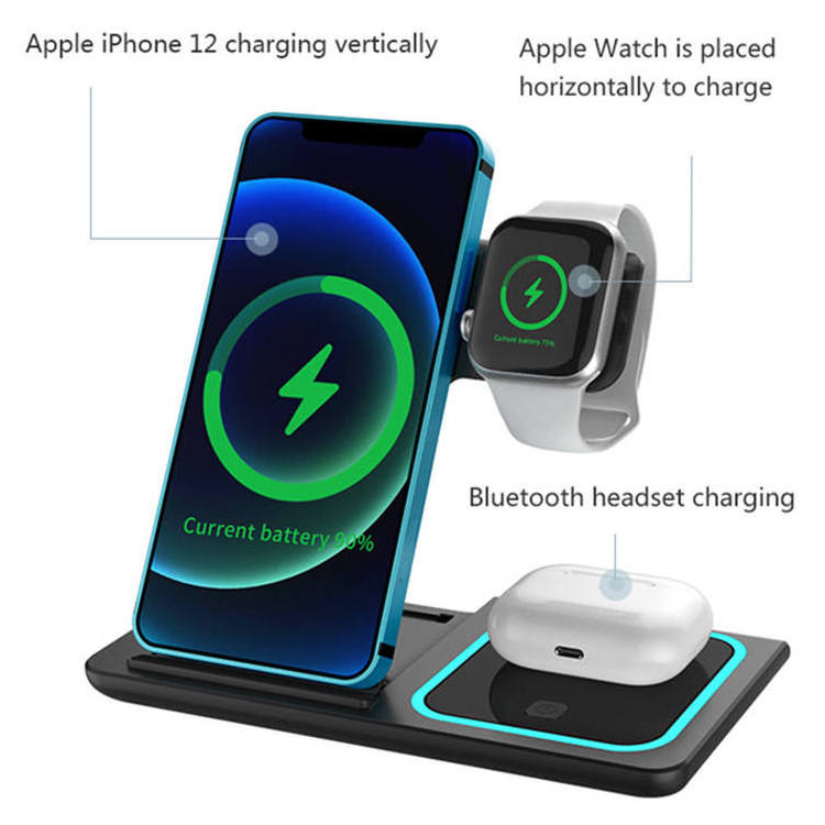 Multifunctional 3 In1 In 1 3-in-1 Light Fast Charging Qi Wireless Charger For apple Iphone Phone Wireless Charger