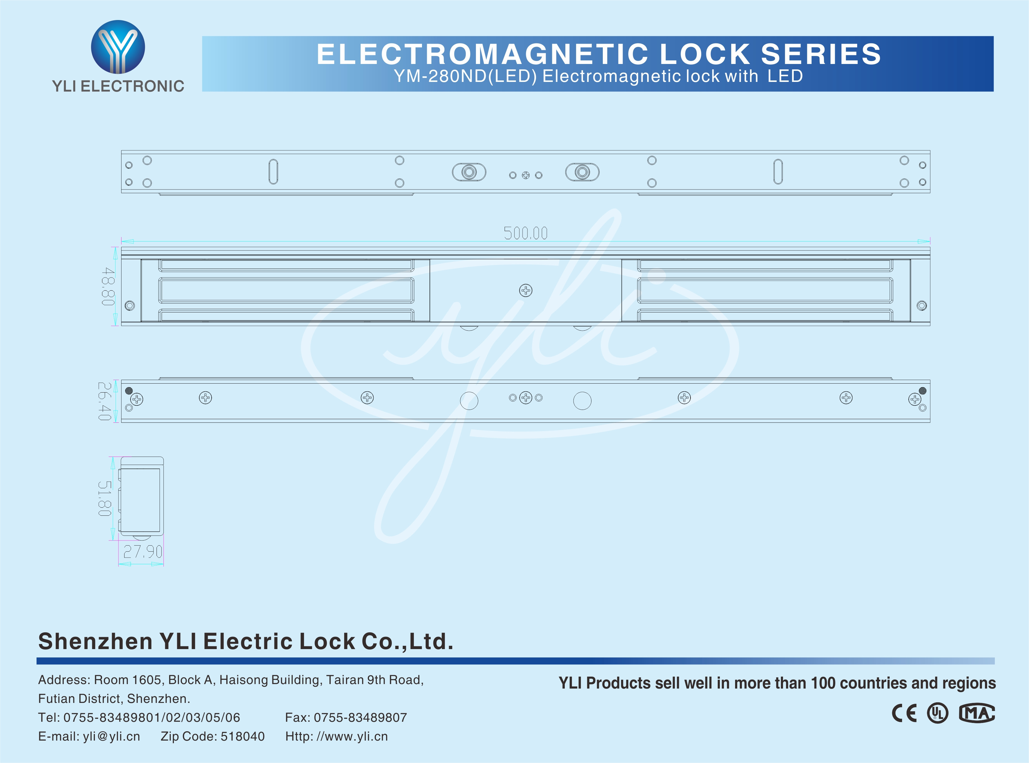 280kg Electric Magnetic Lock for Access Control EM Lock Electric Door Lock for double door(LED) YM-280ND(LED)