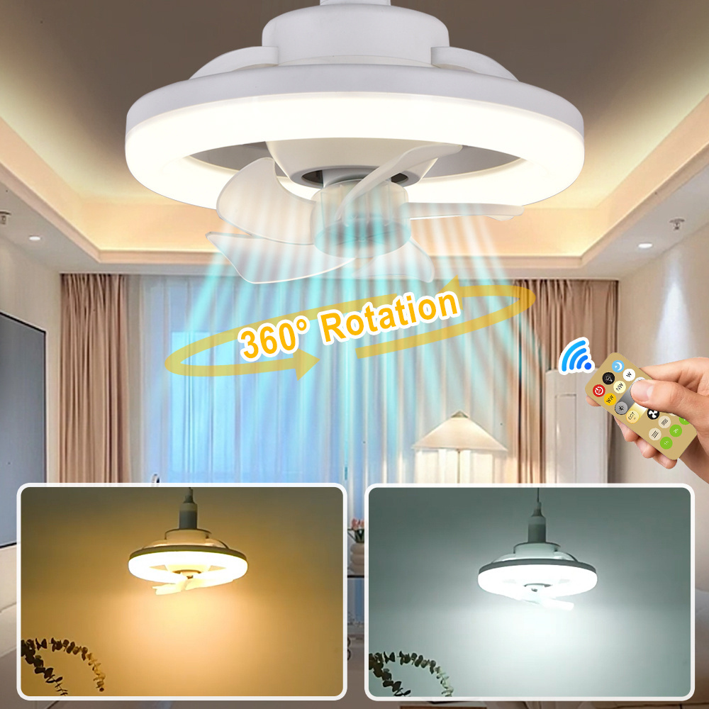 360 Rotating Ceiling Fan Light E27 Intelligent Fan With Remote Control Led Fan Light For Living Room Bedroom Top Light 85-265V