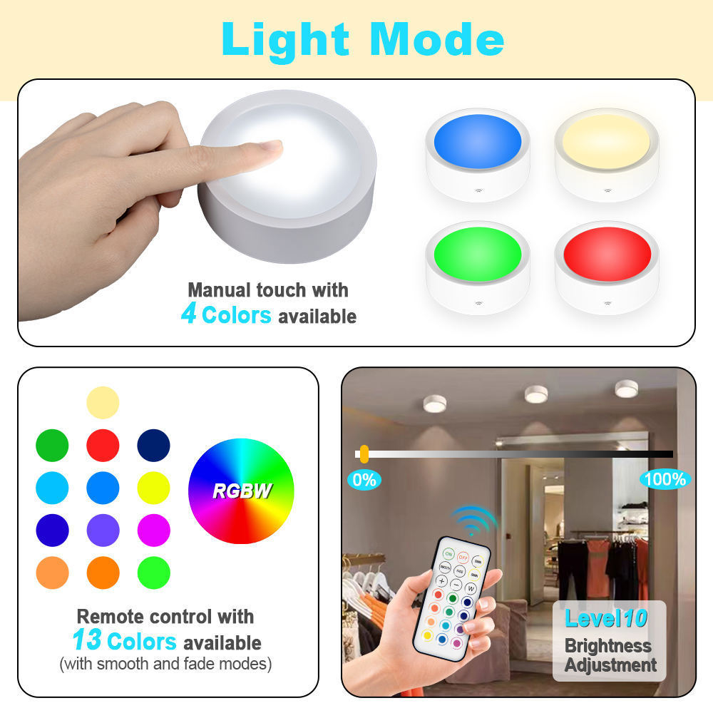 Wholesale 16 color press tap small night light atmosphere under cabinet LED color light remote control cabinet light