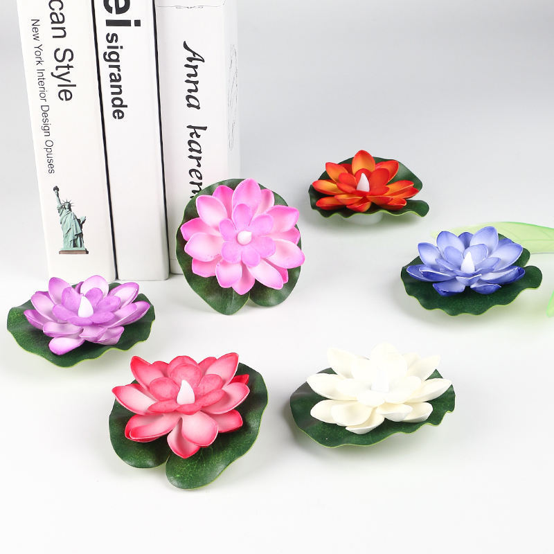 Artificial Lotus-shaped Colorful Changed Floating Flower Lamps Water Swimming Pool Wishing Light Water sensitive candles