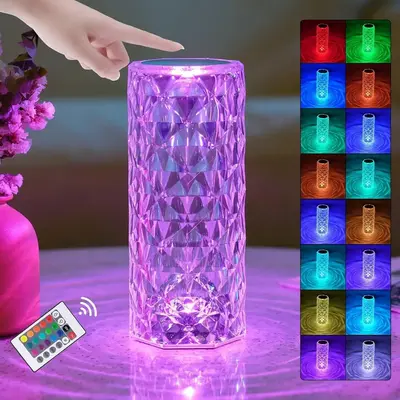 Wholesale16/3 Colors LED Night Light Rose Light Touch Control Atmosphere lamp RGB Color Changing Crystal Table Lamp for Bedroom