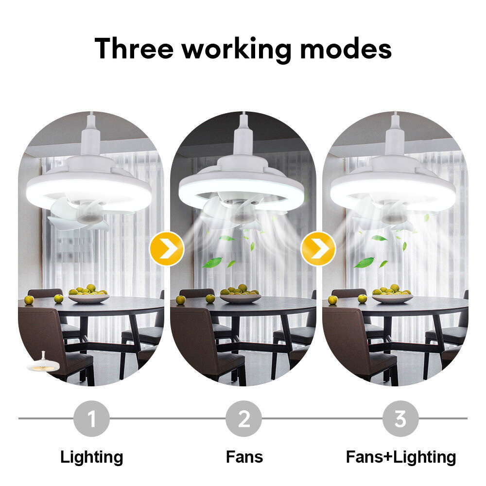 360 Rotating Ceiling Fan Light E27 Intelligent Fan With Remote Control Led Fan Light For Living Room Bedroom Top Light 85-265V