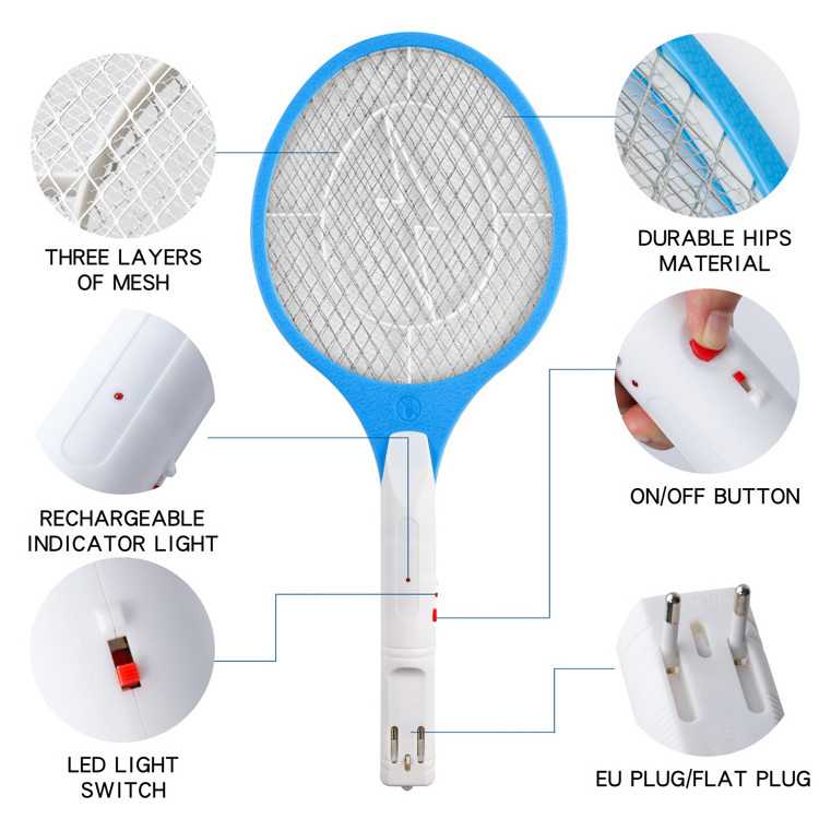 Rechargeable Battery Powered Mosquito Killing Swatter European Plug Bug Zapper without Led Light