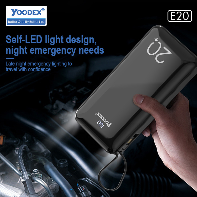 Yoodex E20 Portable 20000mAh Large Capacity Build-in Cable Power Bank with Digital Power Display