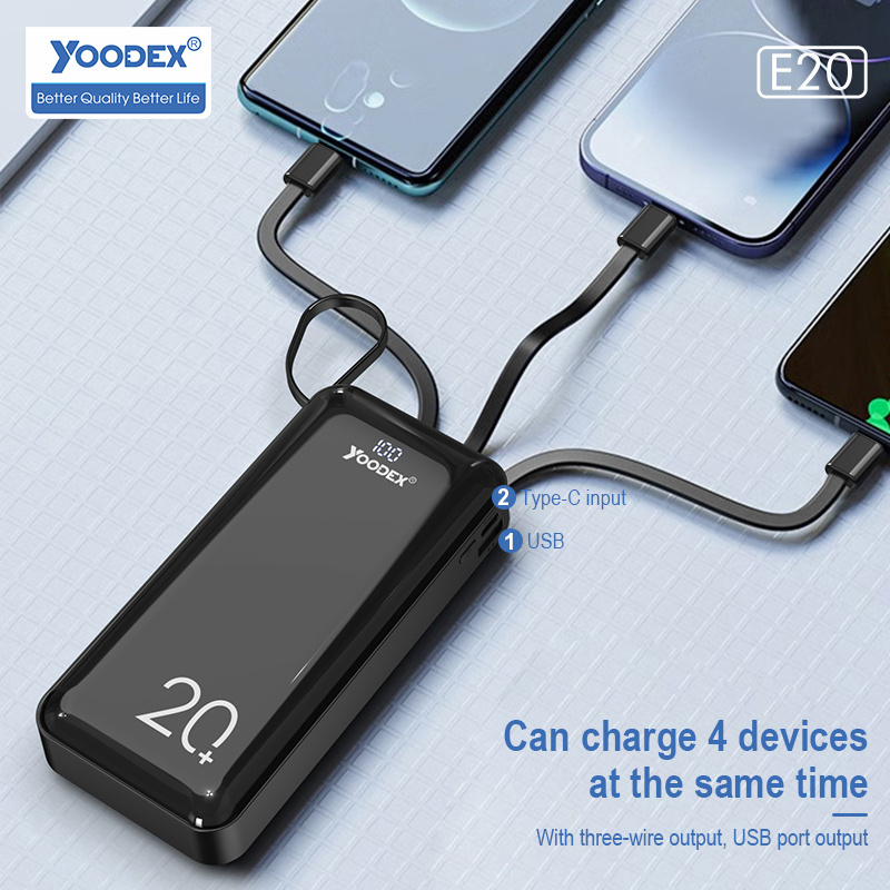 Yoodex E20 Portable 20000mAh Large Capacity Build-in Cable Power Bank with Digital Power Display