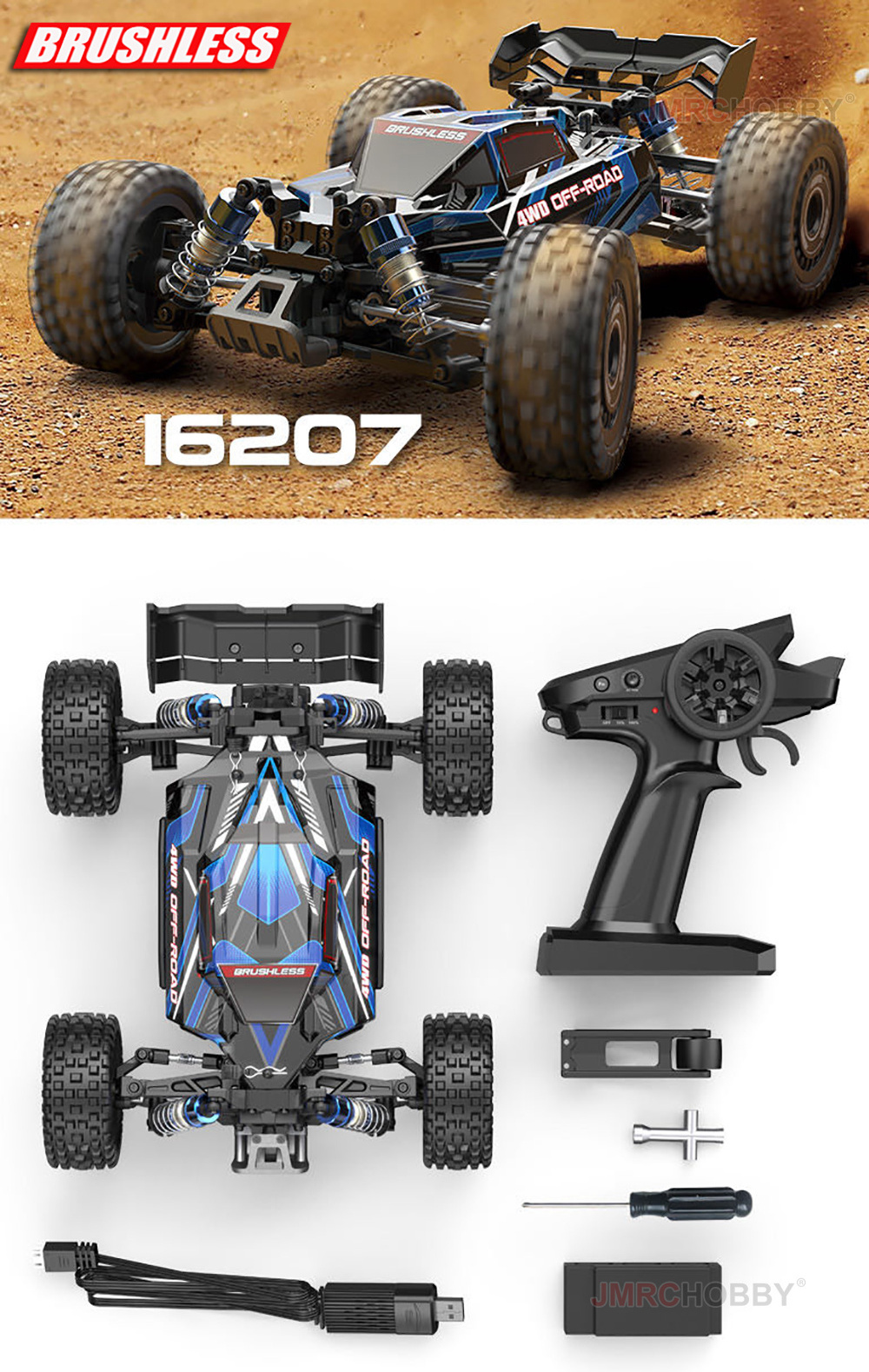 Stocks Now Hot Selling MJX 16207 RC Car toy car 1/16 Brushless RC 4WD 65KMH High-Speed Off-Road Buggy