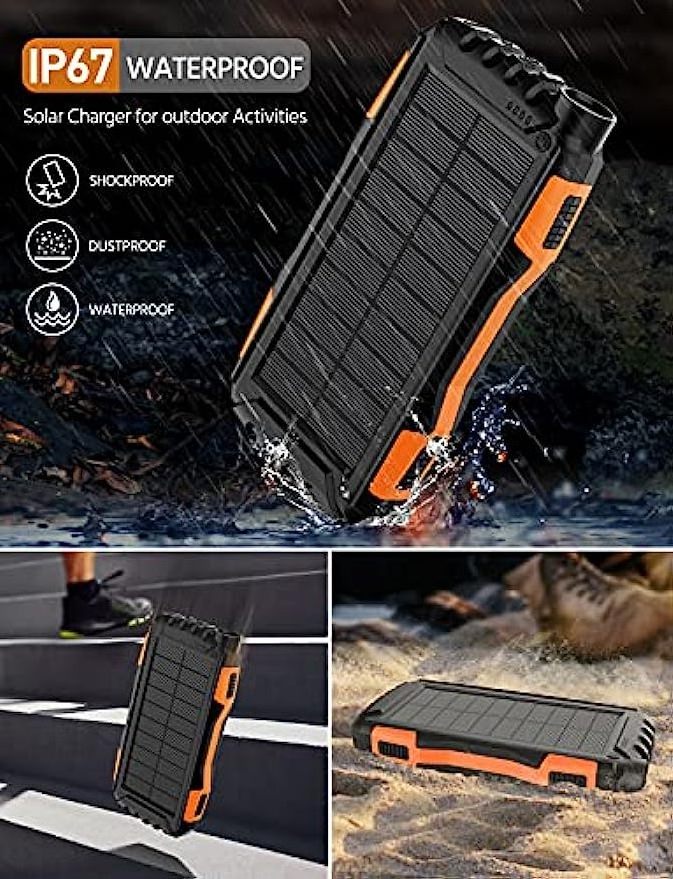 Portable External Battery Pack Fast Charging Built-in Super Bright Flashlight Solar Charger 42800mAh Solar Power Bank