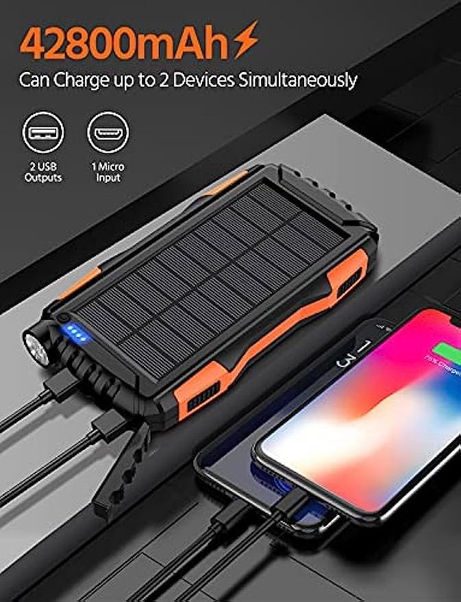 Portable External Battery Pack Fast Charging Built-in Super Bright Flashlight Solar Charger 42800mAh Solar Power Bank