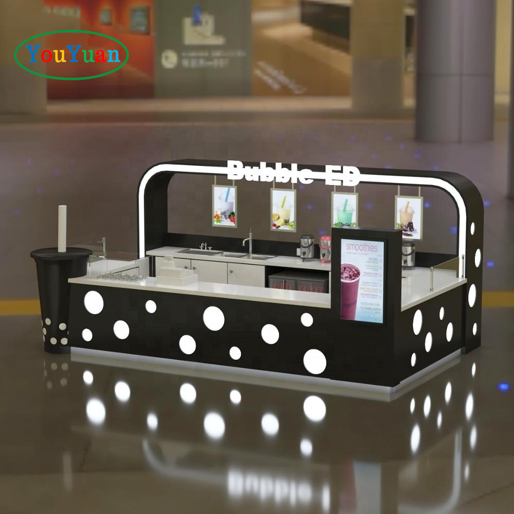 Food kiosks display in malls interior decoration design bubble tea kiosk shop egg waffle display cabinet