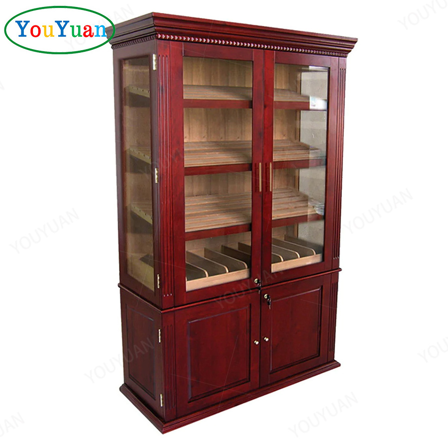 Customized cigar humidor cabinet furniture display glass showcase smoke shop Mahogany wood cigar cabinet