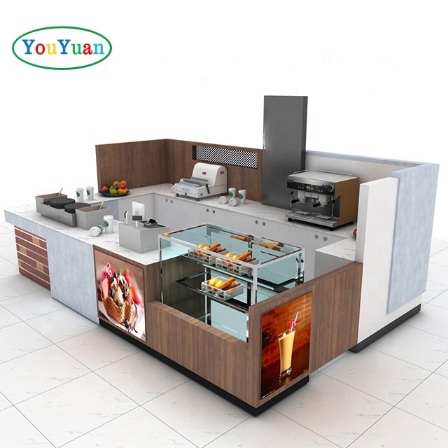 Custom display showcase bubble tea counter design juice counter kiosk bubble tea counter with containers