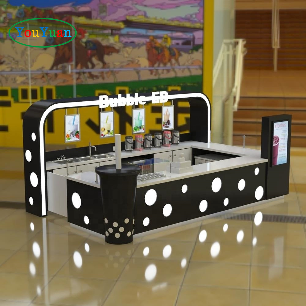 Food kiosks display in malls interior decoration design bubble tea kiosk shop egg waffle display cabinet