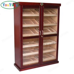 Customized cigar humidor cabinet furniture display glass showcase smoke shop Mahogany wood cigar cabinet