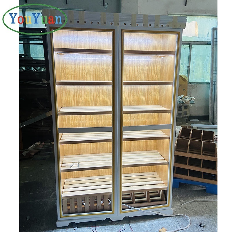 Spanish cedar wood 1000 cigar cabinet glass display showcase for smoke shop display cases cigar display for store