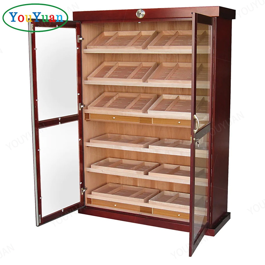 Customized cigar humidor cabinet furniture display glass showcase smoke shop Mahogany wood cigar cabinet