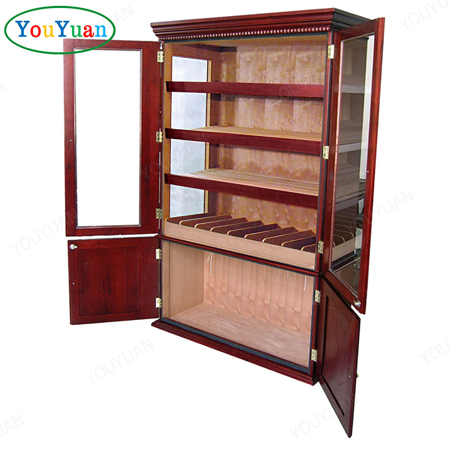 Customized cigar humidor cabinet furniture display glass showcase smoke shop Mahogany wood cigar cabinet