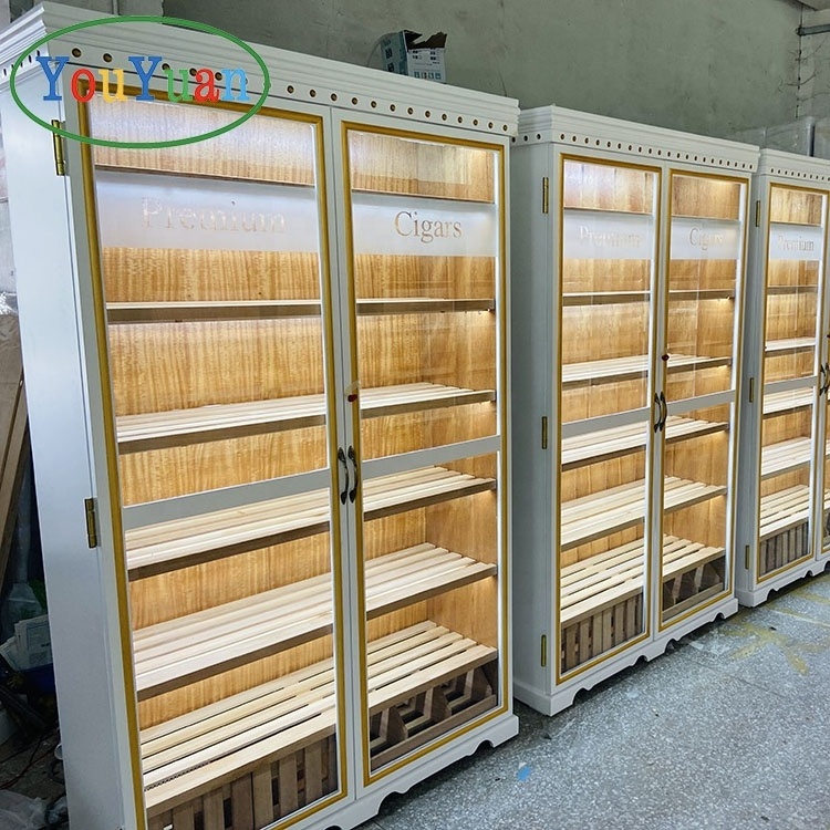 Spanish cedar wood 1000 cigar cabinet glass display showcase for smoke shop display cases cigar display for store