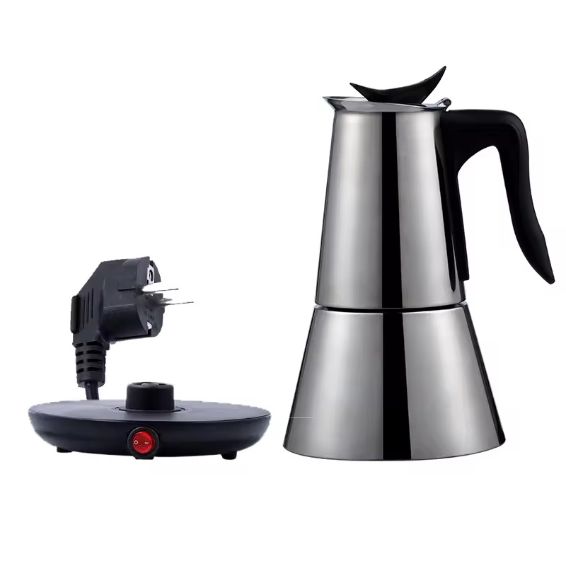 Customizable High Quality China Stainless Steel Moka Pot Coffee Pot Stainless Steel Espresso Maker Electric Moka Pot