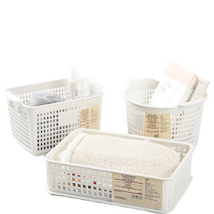 Beige color size home organization sundries storage plastic storage baskets with lid