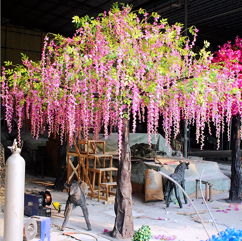 Artificial Silk Wisteria Blossom Tree Custom Handmade Large Purple Flower Tree For Wedding Decoration Artificial Wisteria Tree