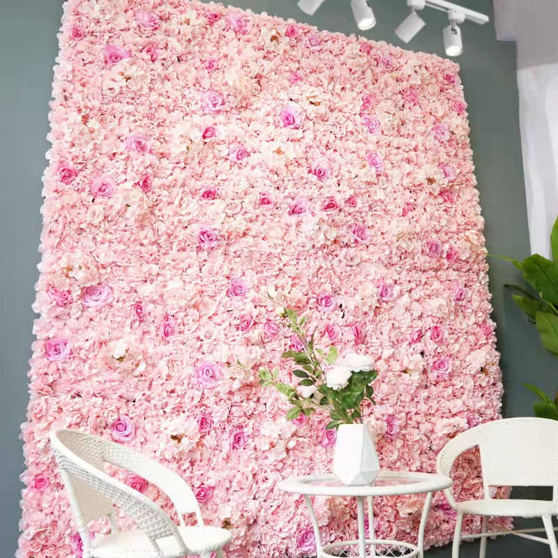 Wedding Decoration Silk Artificial Flower Pink Rose 3d Flower Wall Luxury Decorative Flower Wall Panel Wholesale