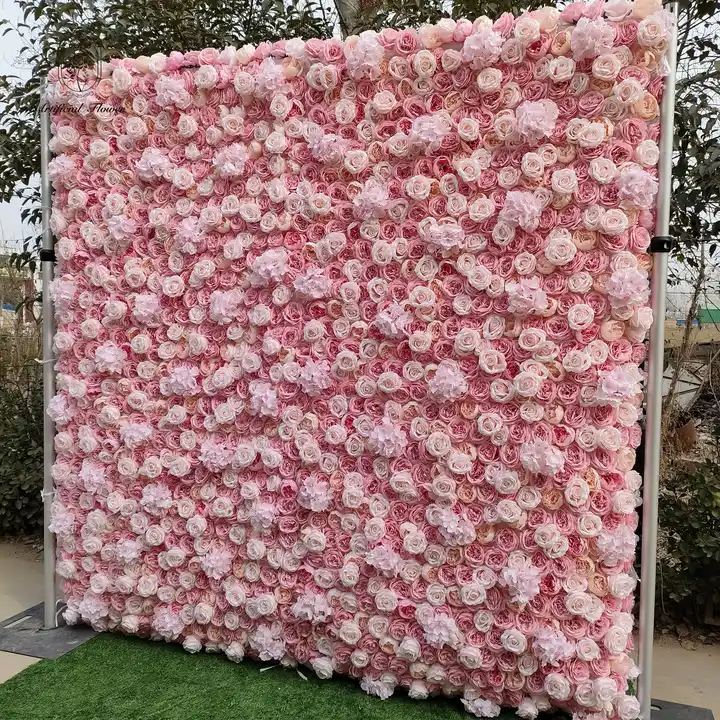 Wedding Decoration Silk Artificial Flower Pink Rose 3d Flower Wall Luxury Decorative Flower Wall Panel Wholesale