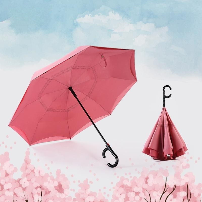 Japanese Creative Double-Layer C-Type Automatic Reverse Umbrella Business Style Water Blossoming Sunny Umbrella Custom Logo