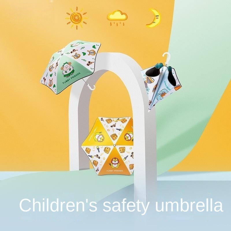 Cartoon Children's Rain Umbrella Rounded Safety Reinforced Thickened Portable Primary Sl Student EVA Handle Customizable Logo