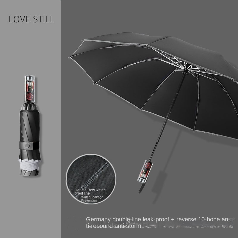 German Men's Wind-Resistant Large Automatic Mechanical Explosion-Proof Folding Umbrella Automatic Reverse Car Umbrella Iron Logo