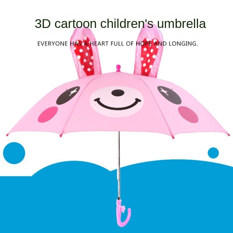 3D Cute Cartoon Animal Ears Umbrella for Children Dual-Use Rain-Proof Sunscreen with Custom Logo Printing