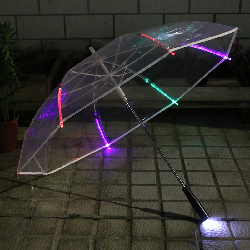 POE LED Light Transparent Colorful Luminous Flashlight Umbrella Classic Straight Pole Advertising Umbrella Adults Automatic