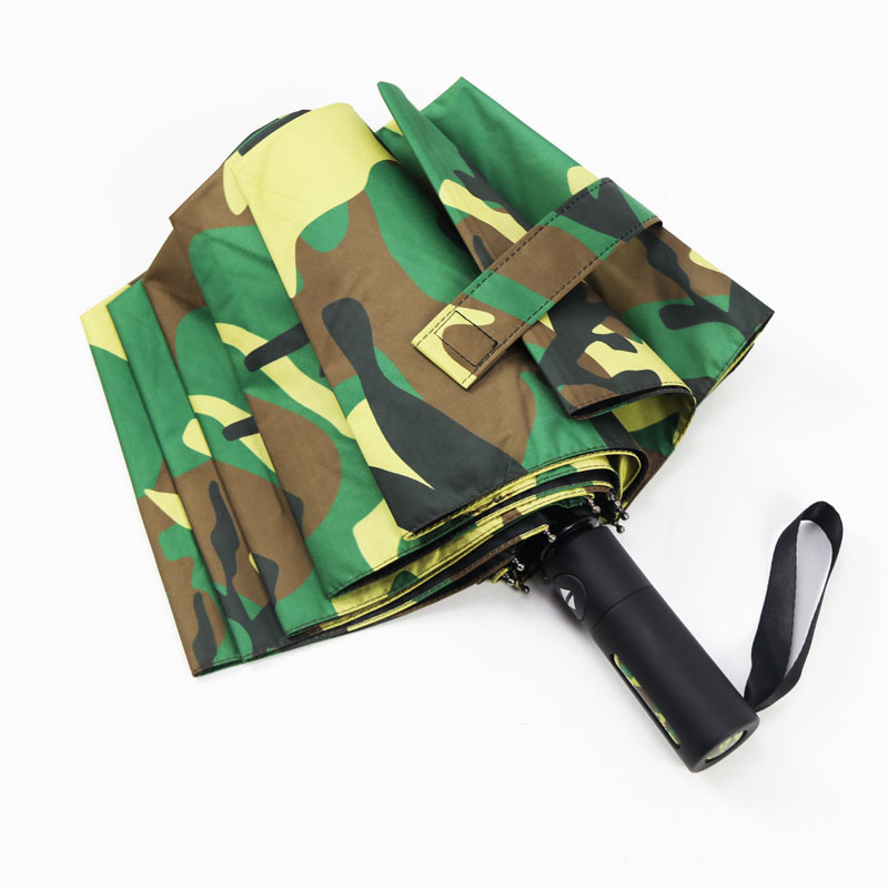 Camouflage Automatic 10-Bone Folding Umbrella Black Sun Rain Protection Dual-Use Umbrella with Custom Logo Printing Outdoor Use