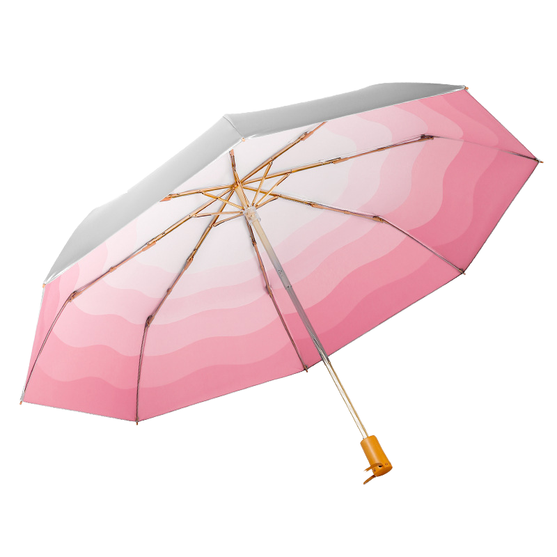 Three-Fold Titanium UV Sunscreen Umbrella with Manual Control 8K Ribs and Wooden Handle Customizable Logo Printing for Adults