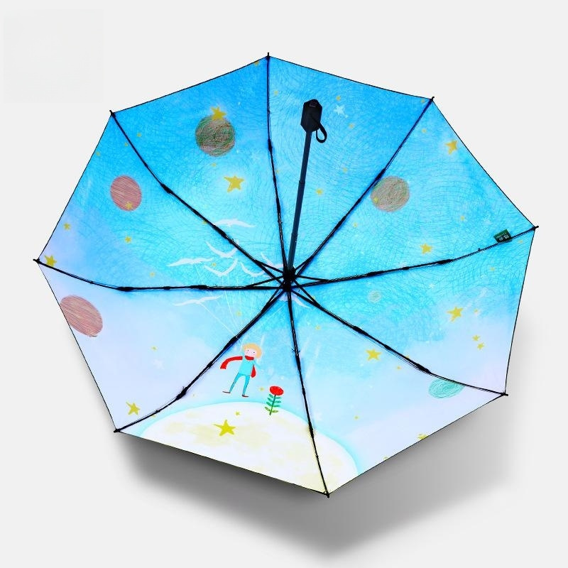 8-Bone Cartoon Umbrella for Adults Three-Fold Black Rubber Sun-Protection Rain-Proof Manual Control Customizable Logo Printing