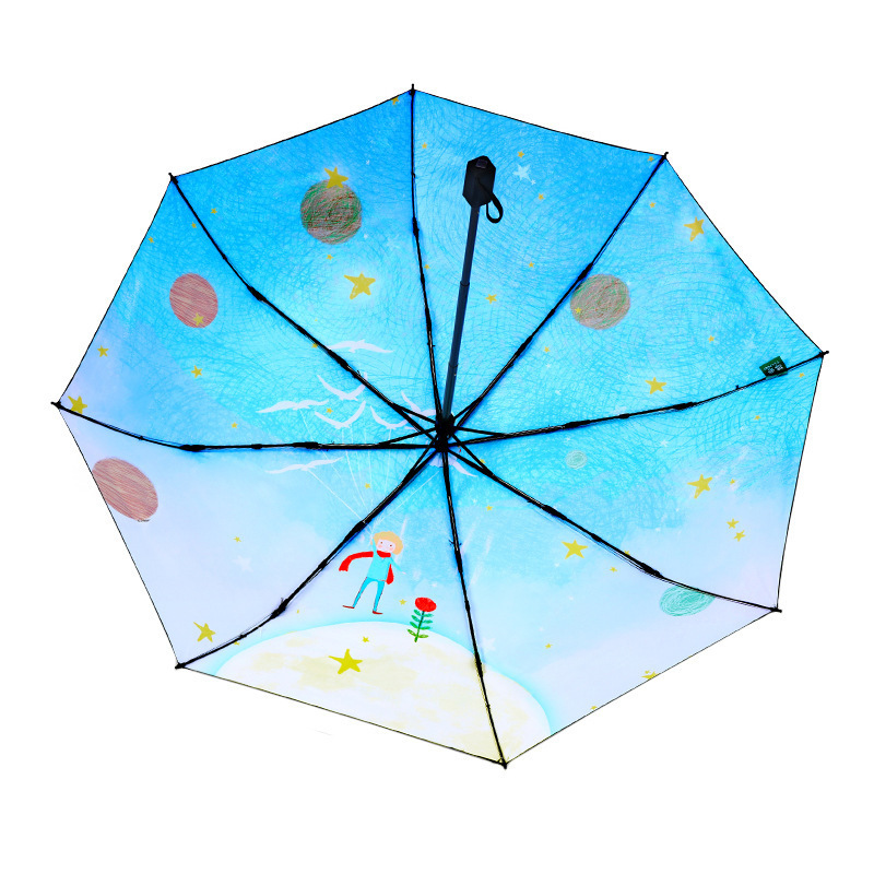 8-Bone Cartoon Umbrella for Adults Three-Fold Black Rubber Sun-Protection Rain-Proof Manual Control Customizable Logo Printing