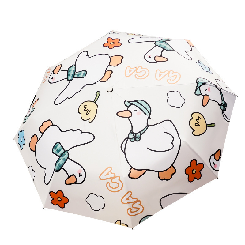 Small Fresh Dancing Duck Automatic Umbrella 8K Ribs Iron Frame Manual Control Sunshade for Adults Logo Printing Sunny Rainy Days