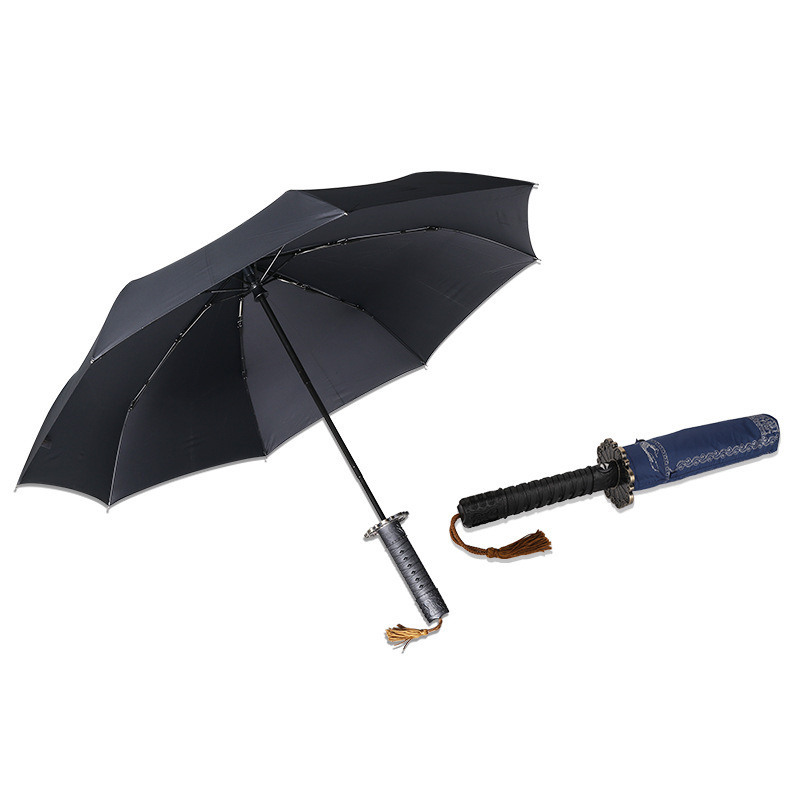 Three-Fold Samurai Sword Umbrella for Men Automatic Open-Close Folding with Personalized Creative Logo Print Business Gift