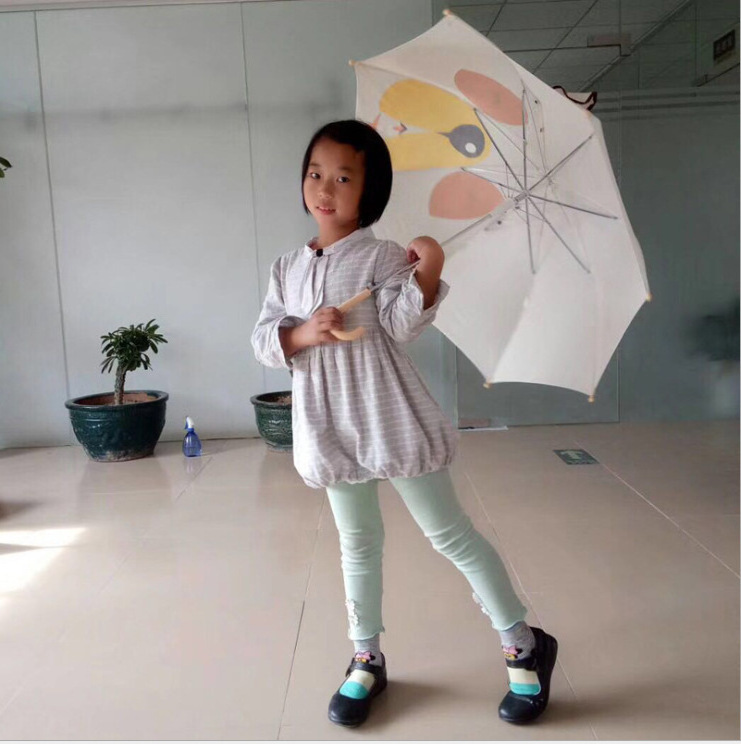 Creative Cartoon Children's Wind-Resistant Straight Umbrella with Long Handle Curved Hook Custom Logo Printed Spring Rainy Days