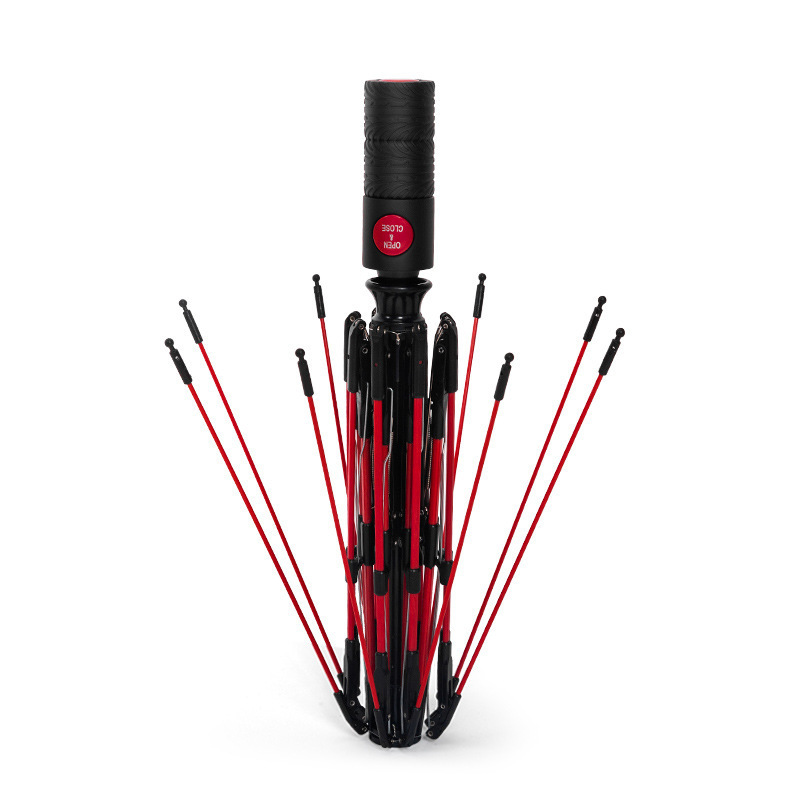 Men's Three-fold 8-Bone Red Fiber Full-Automatic Sunscreen and Rainproof Dual-Purpose Umbrella with Custom Logo Printing