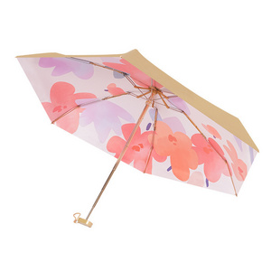 Japanese Mini Six-Fold Flat Gold Umbrella for Women Sun Protection with UV Gel Capsule Business Style Customizable Logo Printing