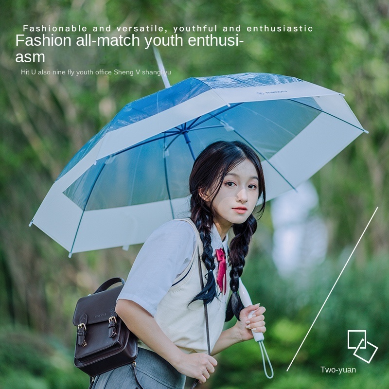 High-Aesthetics Gradient Transparent Umbrella Long Straight Handle Cute Female Student's Manual Umbrella Internet Celebrity