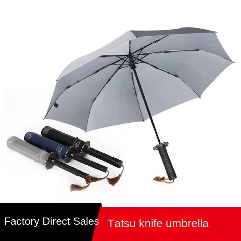 Three-Fold Samurai Sword Umbrella for Men Automatic Open-Close Folding with Personalized Creative Logo Print Business Gift