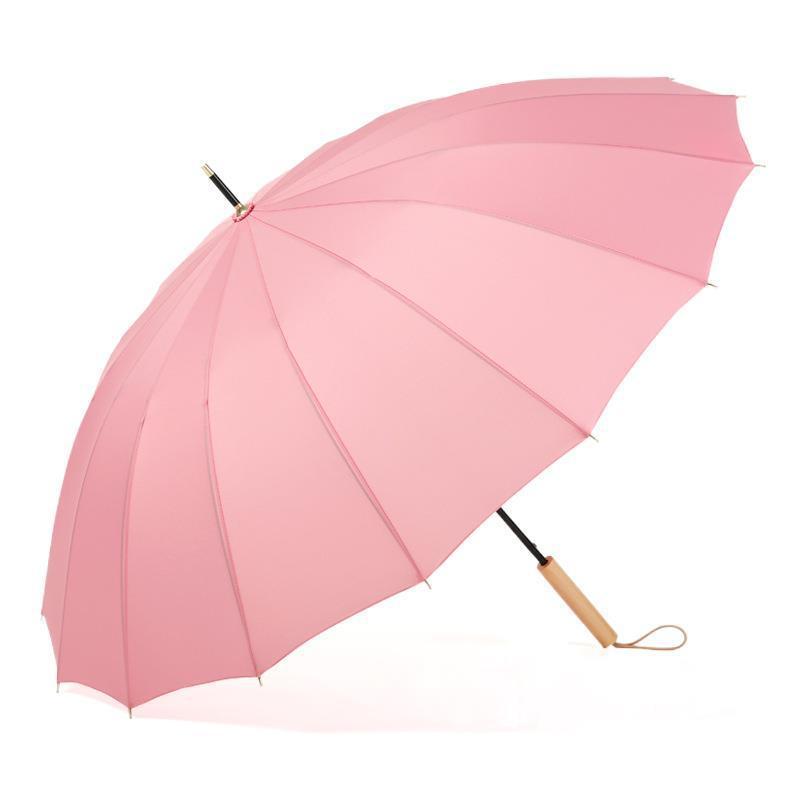 Japanese Style 16K Straight Retro Umbrella with Simple Solid Color Creative Wooden Handle Iron Frame Customizable Logo Printing