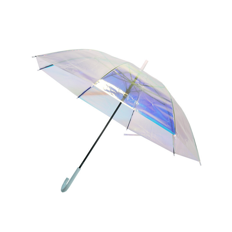 Magic Color Laser Rainbow Transparent POE Reflective Umbrella Automatic Straight Rod Colorful Design Rainy Logo